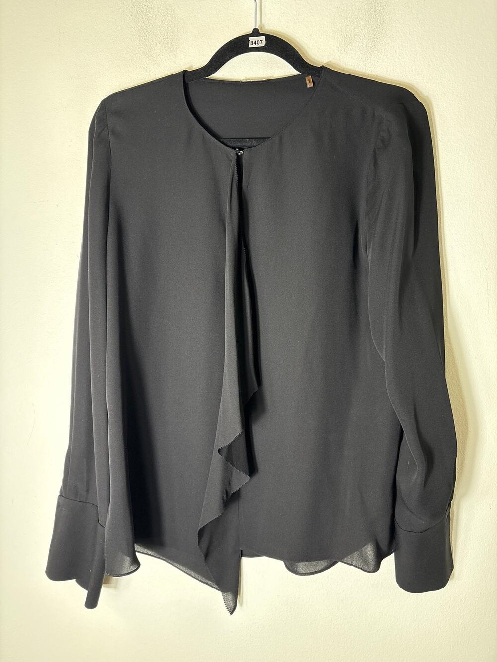Elie Tahari Black Long Sleeve French Cuff Silk Shirt Sz S